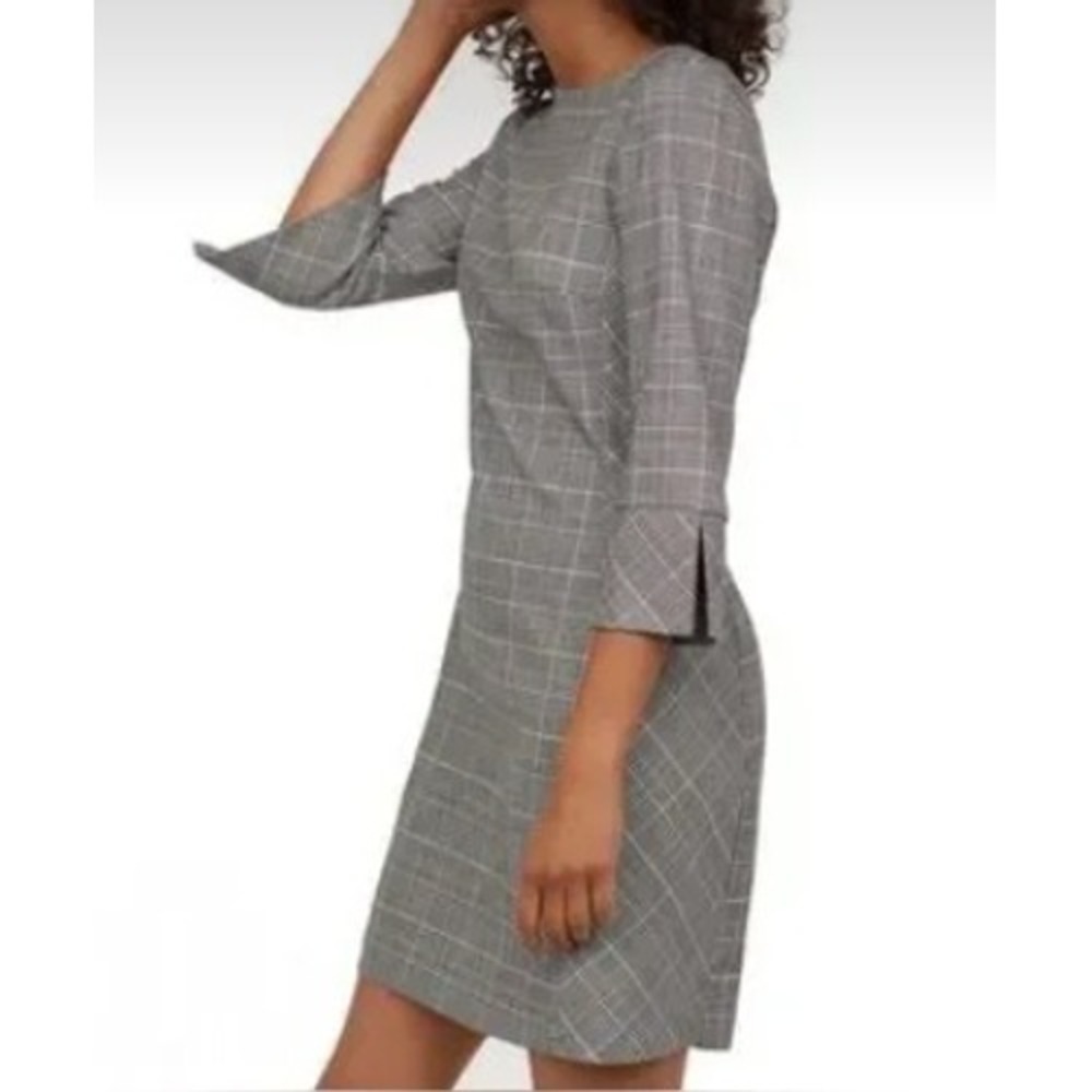 H&M Dress Black White Glen Plaid Mini 3/4 Sleeve Academia Mod Workwear Career 10